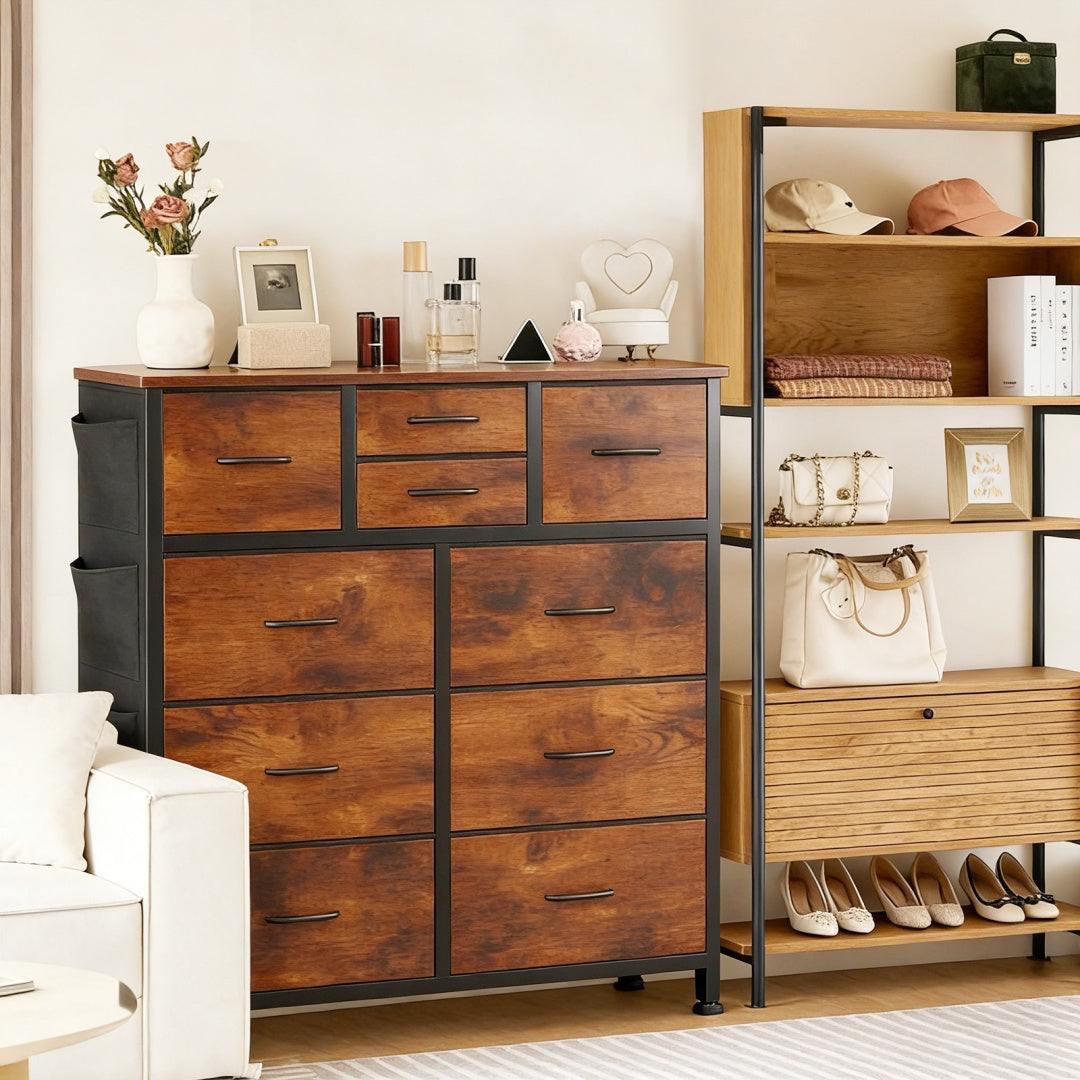10-Drawer Dresser With Side Pocket