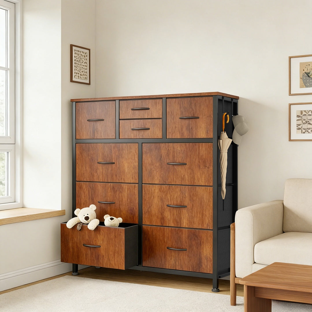10-Drawer Dresser With Side Pocket