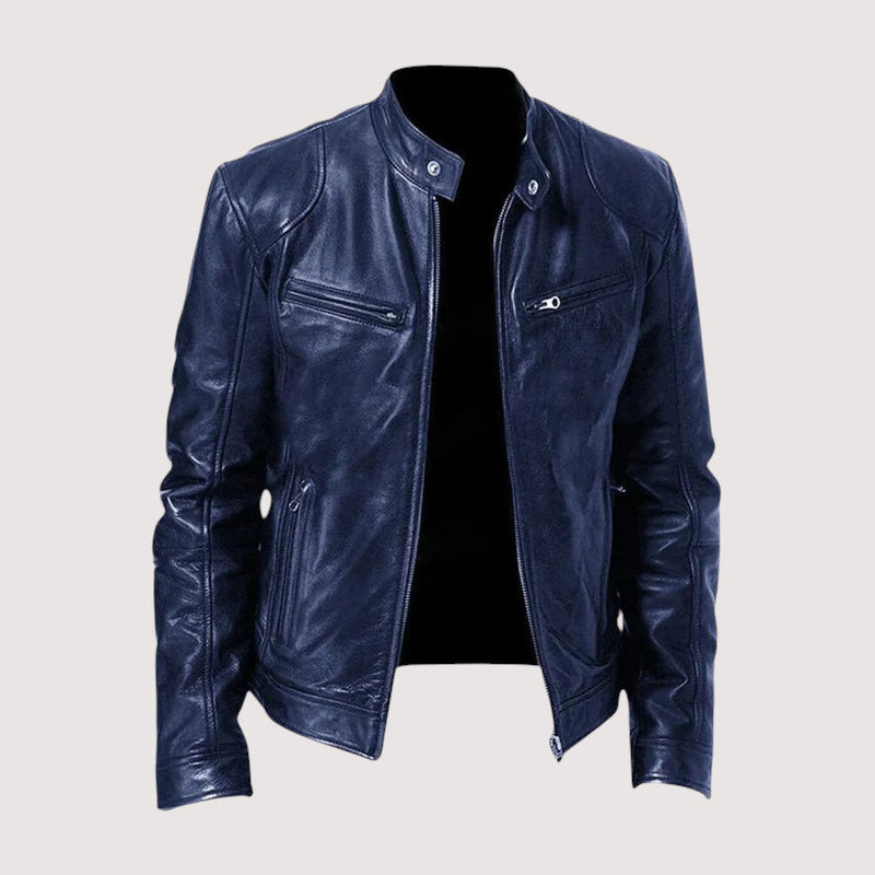 Men's Leather-Look Zip-Up Biker Jacket - product view 2