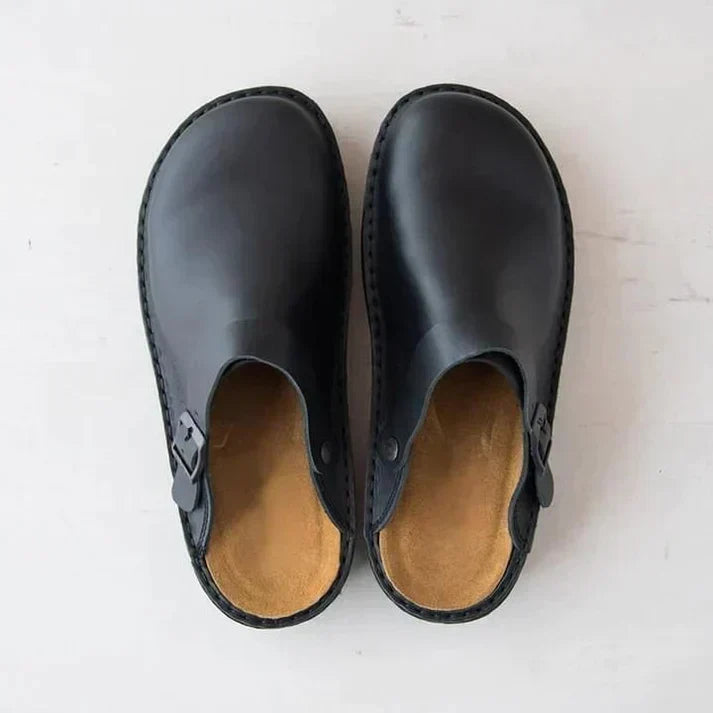 Men's Slip-On Clogs with Buckle Strap - Black - top view