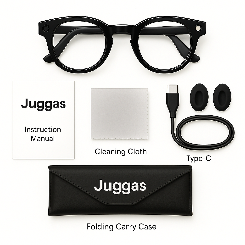 Juggas Smart Glasses – HD Camera, Bluetooth Audio & All-Day Battery