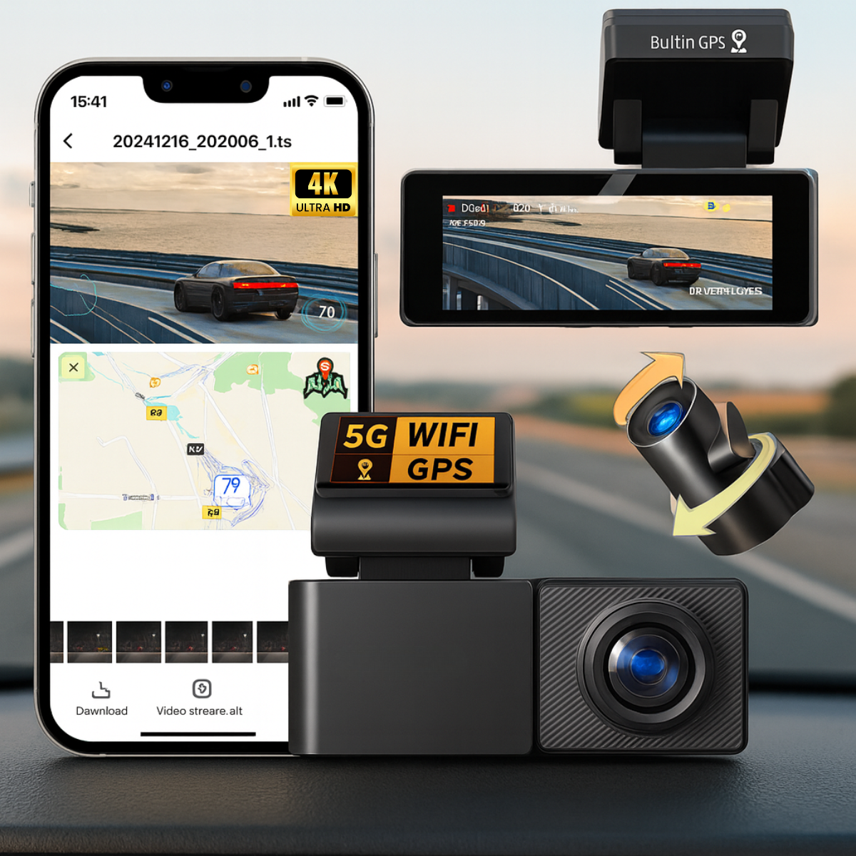 4K Dual Dash Cam with GPS