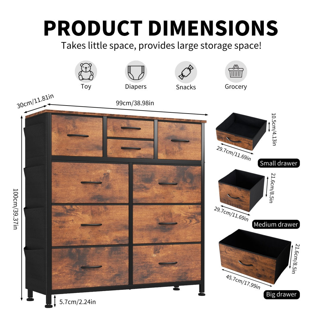 10-Drawer Dresser With Side Pocket