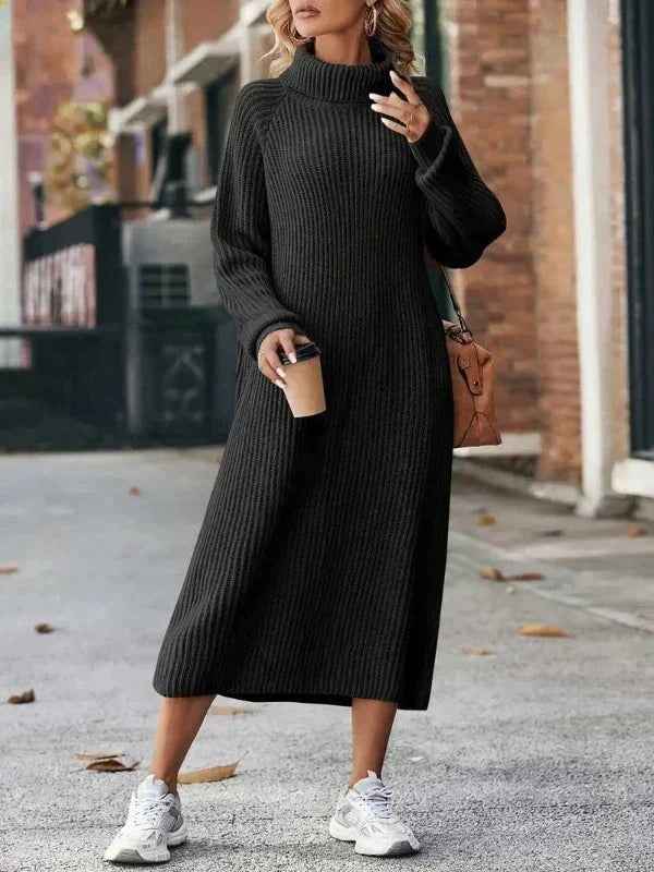 Women's Ribbed Knit Turtleneck Maxi Dress | Winter