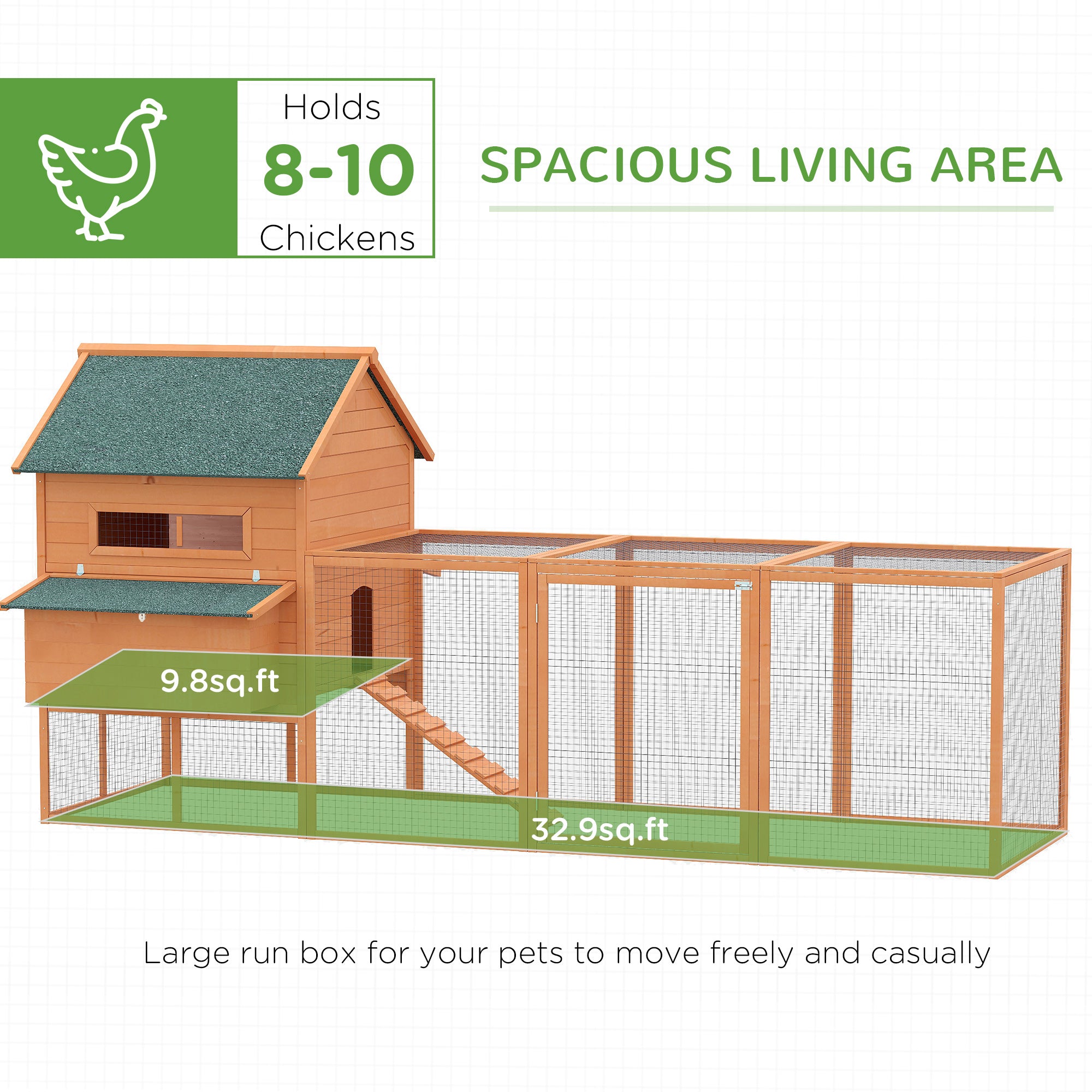 137 Chicken Coop For 8-10 Chickens, Wood Chicken House, Lockable Chicken Coop Kit With Nesting Box & Run, For Backyard, Orange