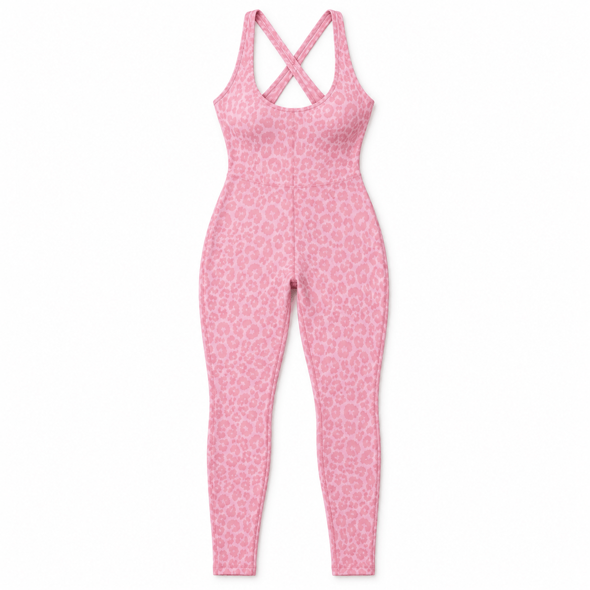 Women's Leopard-Print Cross-Back Workout Jumpsuit