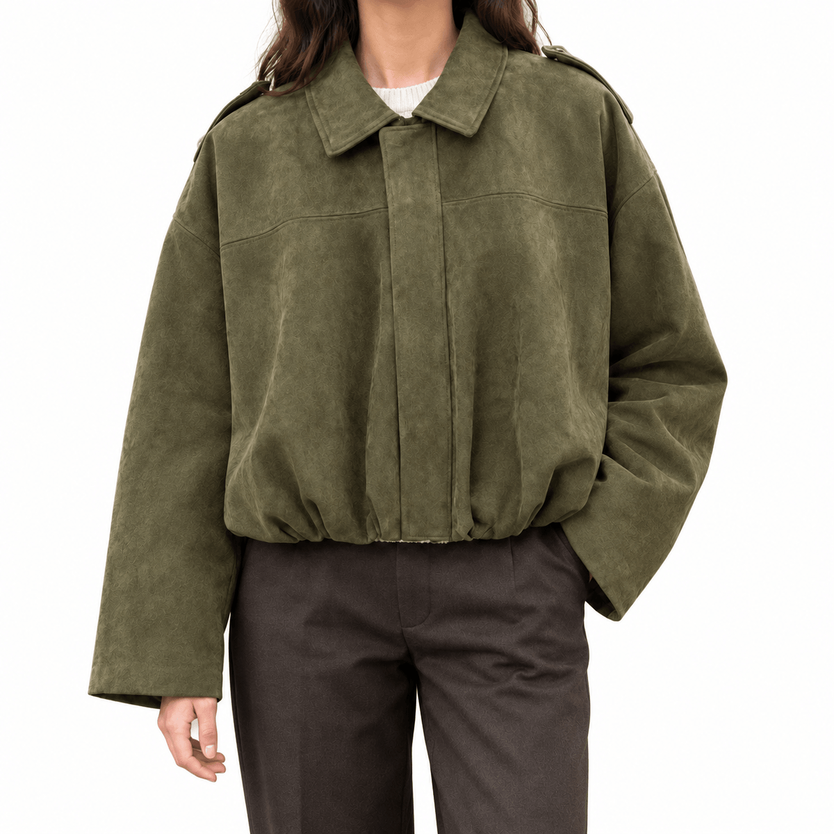 Women's Suede-Look Cropped Bomber Jacket