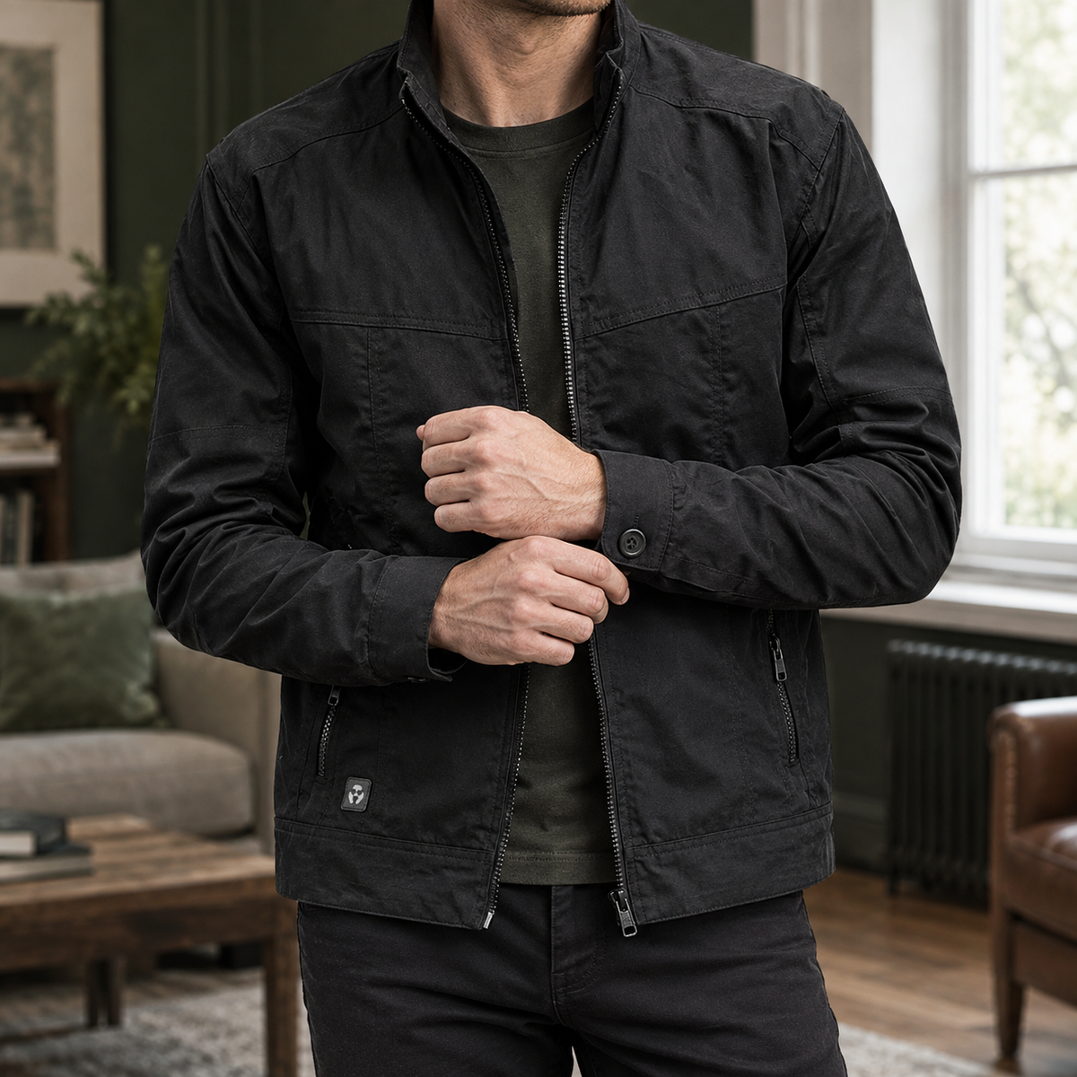 Men's Zip-Up Utility Jacket with Stand Collar - product view 1