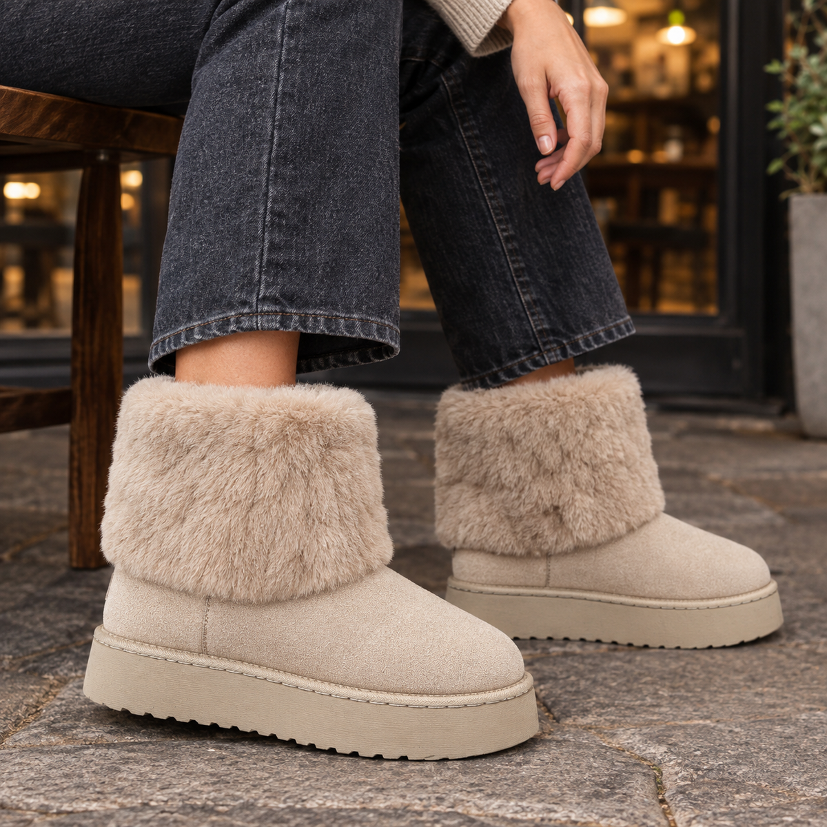 Women's Plush-Cuff Slip-On Platform Ankle Boots - product view 1