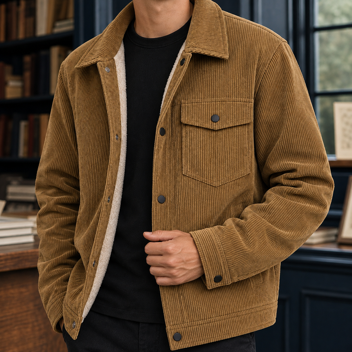 Men's Plush-Lined Corduroy Snap-Front Jacket - product view 2