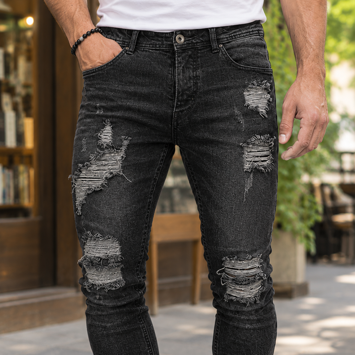 Men's Slim-Fit Distressed Ripped Jeans - product view 2