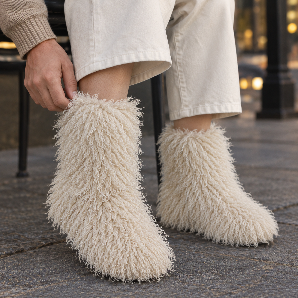 Men's Shaggy Plush Slip-On Mid-Calf Boots - product view 2