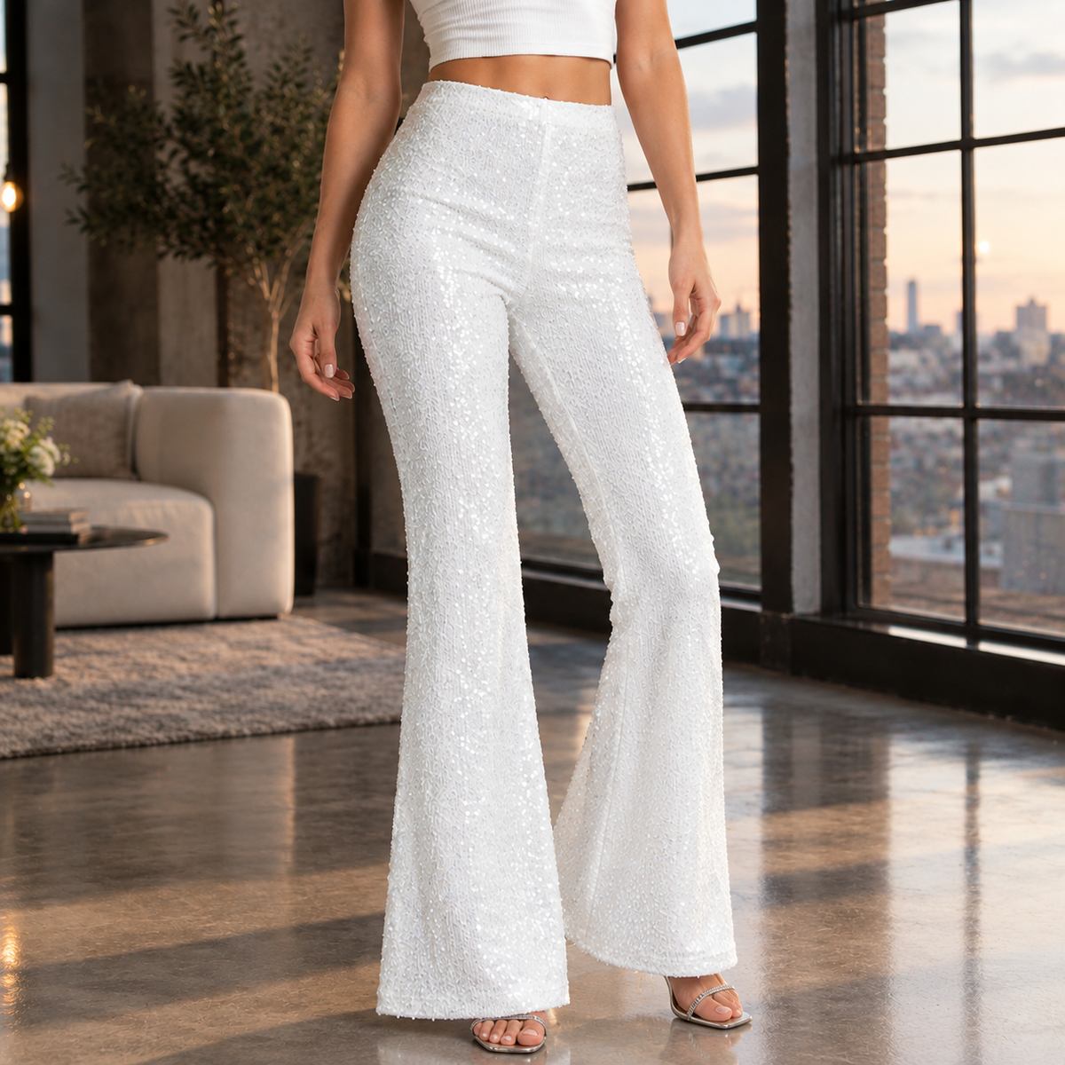 Women's High-Waisted Sequin Flare Pants - product view 2