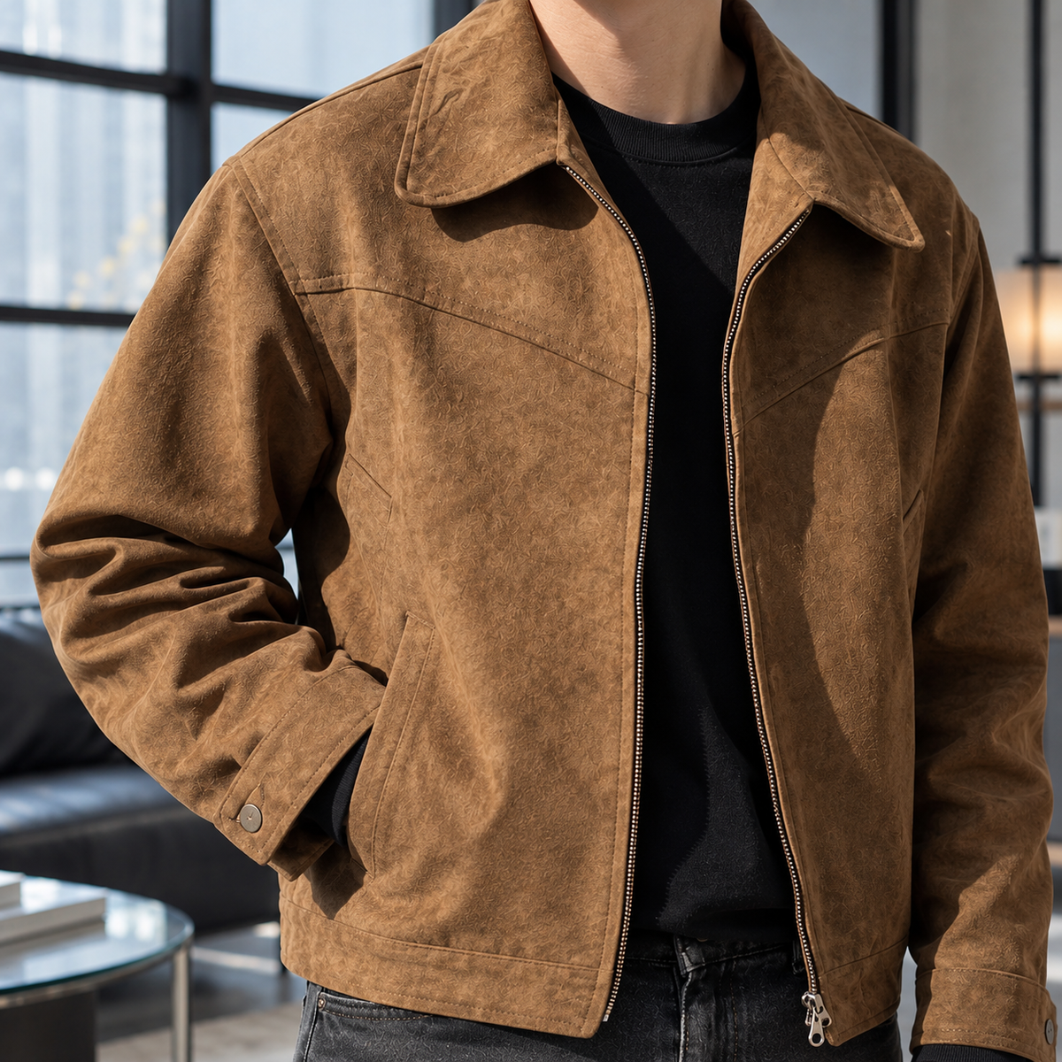 Men's Collared Zip-Up Jacket with Relaxed Fit - product view 2