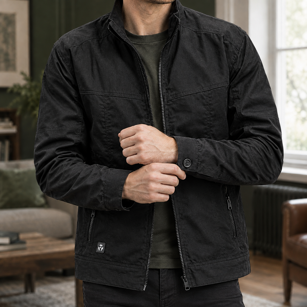 Men's Zip-Up Utility Jacket with Stand Collar - product view 2