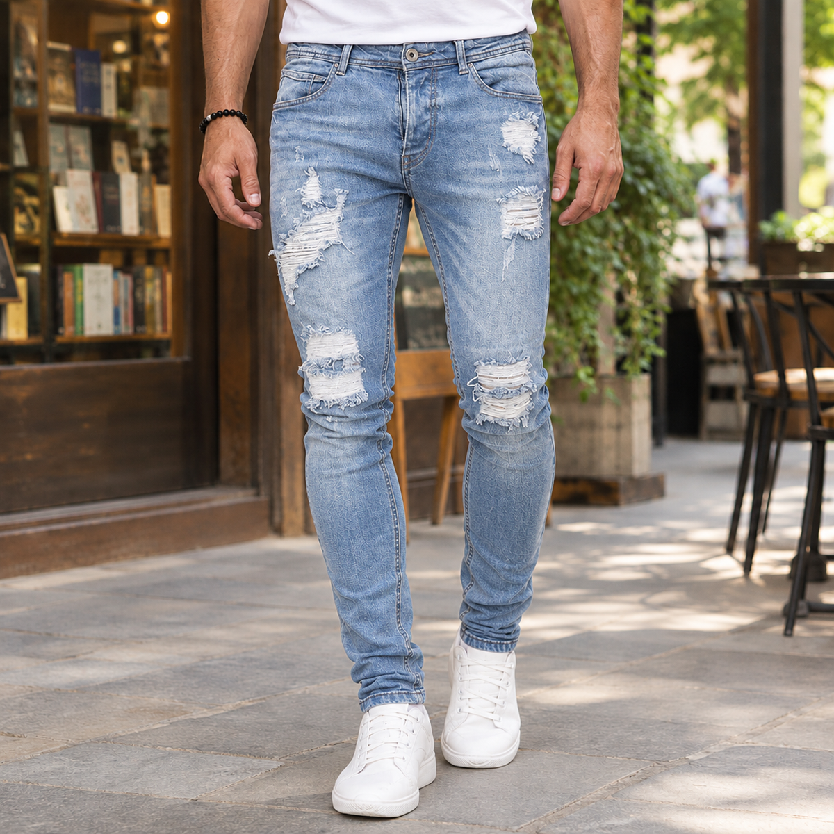 Men's Slim-Fit Distressed Ripped Jeans - product view 3