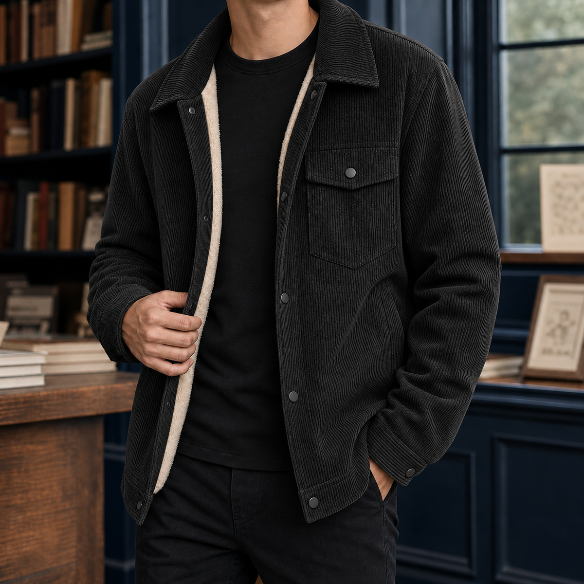 Men's Plush-Lined Corduroy Snap-Front Jacket - product view 3