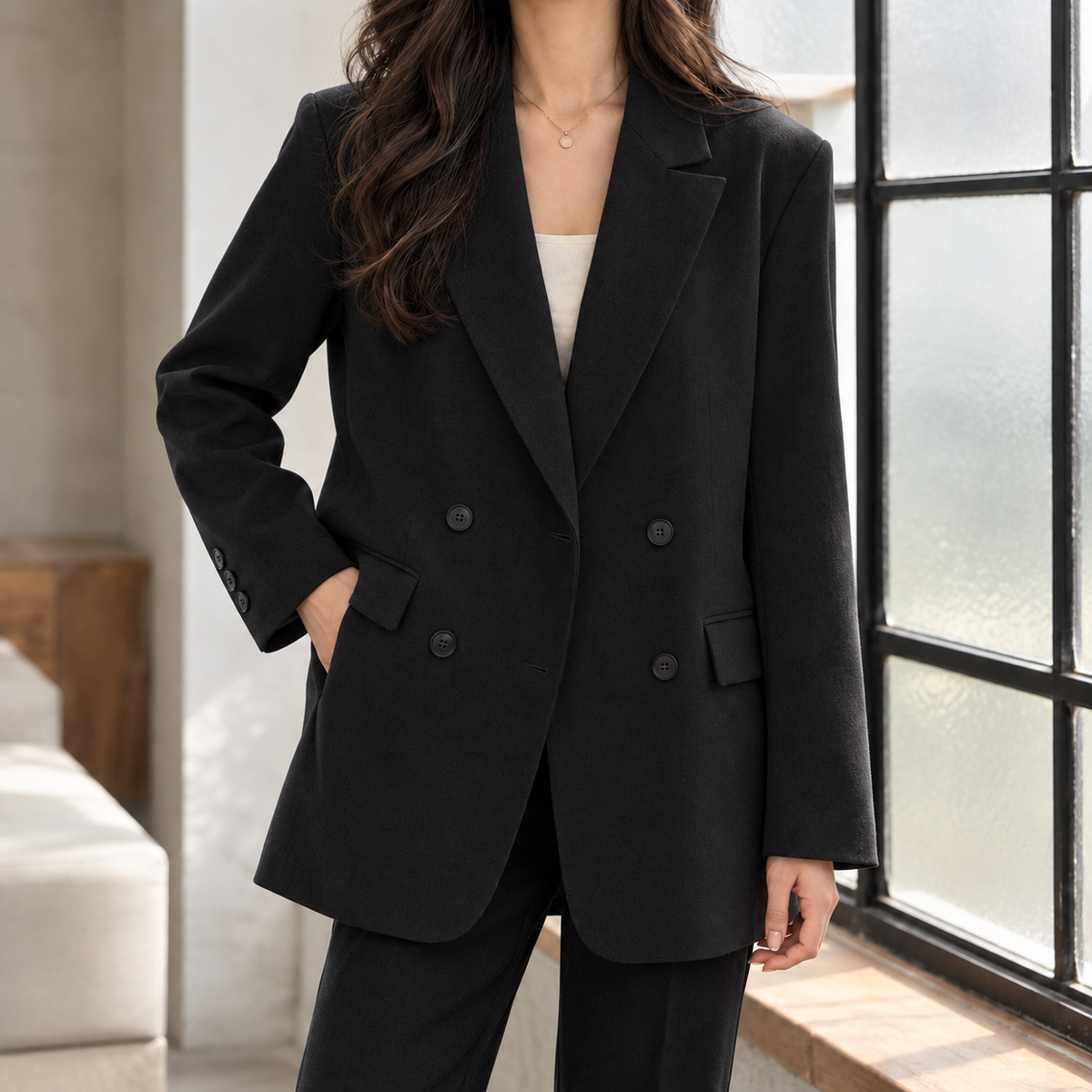 Women's Relaxed Double-Breasted Blazer - product view 3