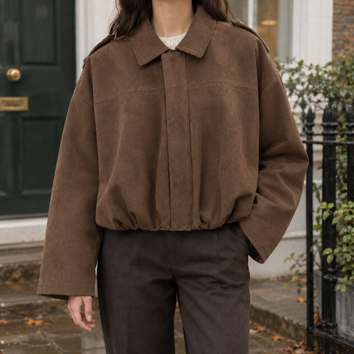 Women's Suede-Look Cropped Bomber Jacket - product view 3