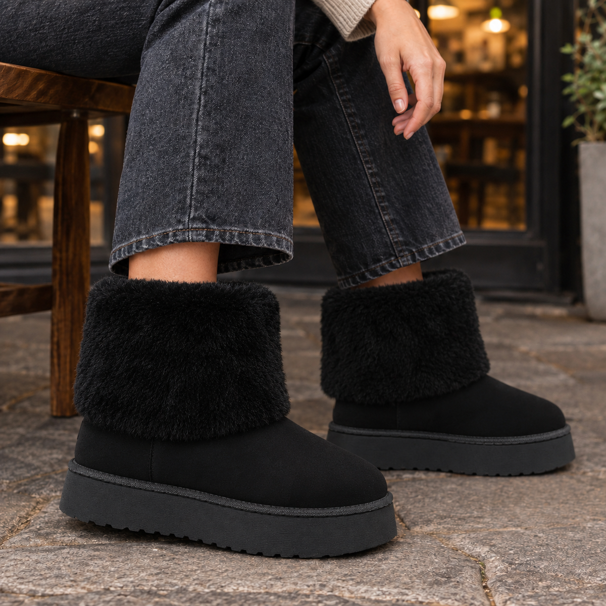 Women's Plush-Cuff Slip-On Platform Ankle Boots - product view 3