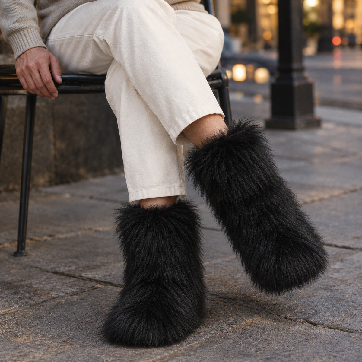 Men's Shaggy Plush Slip-On Mid-Calf Boots - product view 3