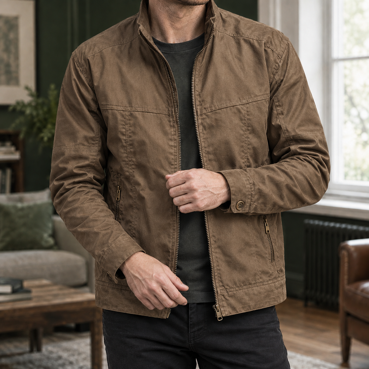 Men's Zip-Up Utility Jacket with Stand Collar - product view 4