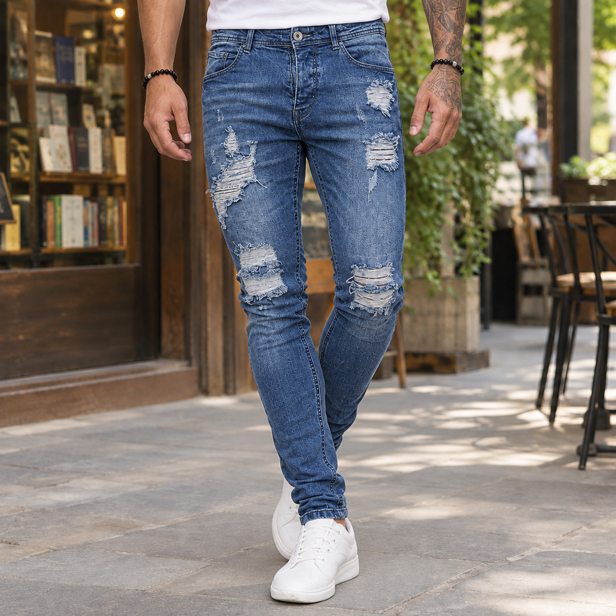 Men's Slim-Fit Distressed Ripped Jeans - product view 4