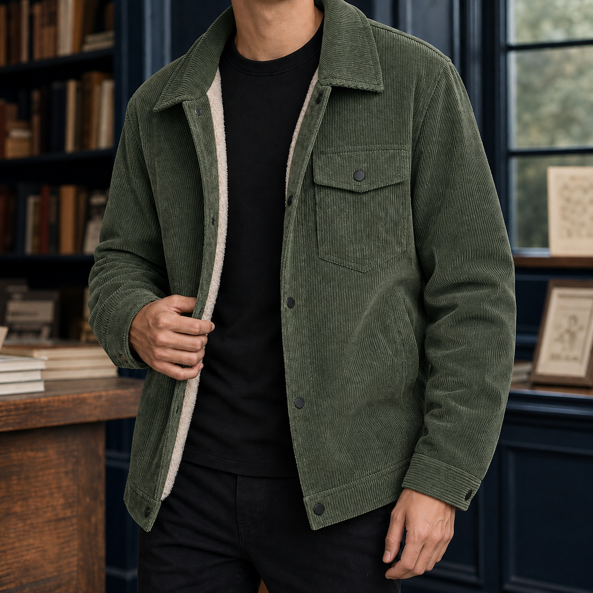 Men's Plush-Lined Corduroy Snap-Front Jacket - product view 4