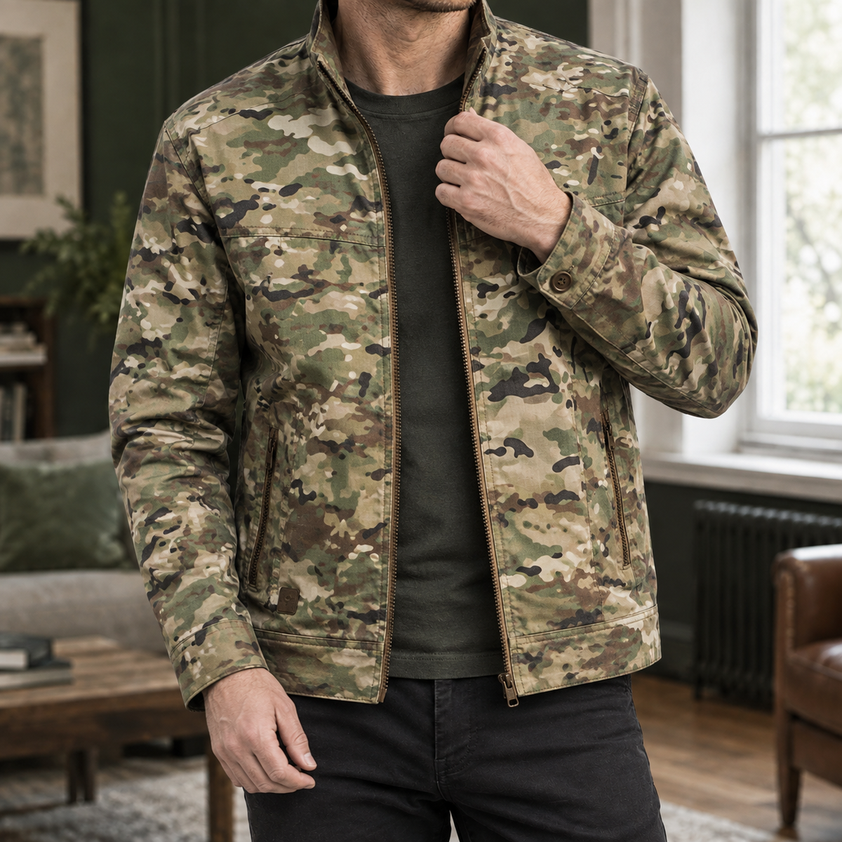 Men's Zip-Up Utility Jacket with Stand Collar - product view 5