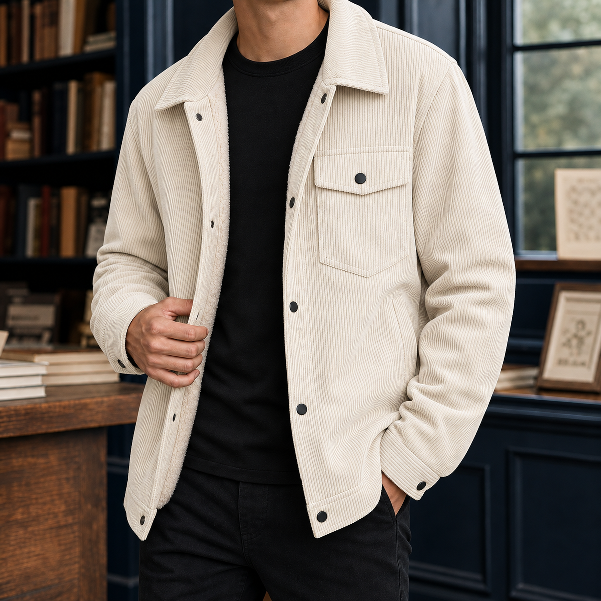 Men's Plush-Lined Corduroy Snap-Front Jacket - product view 5