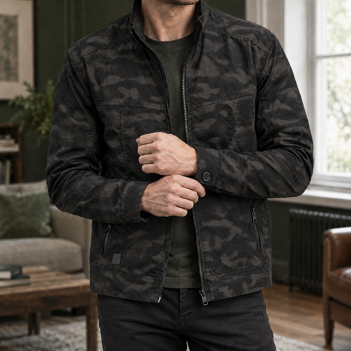Men's Zip-Up Utility Jacket with Stand Collar - product view 6