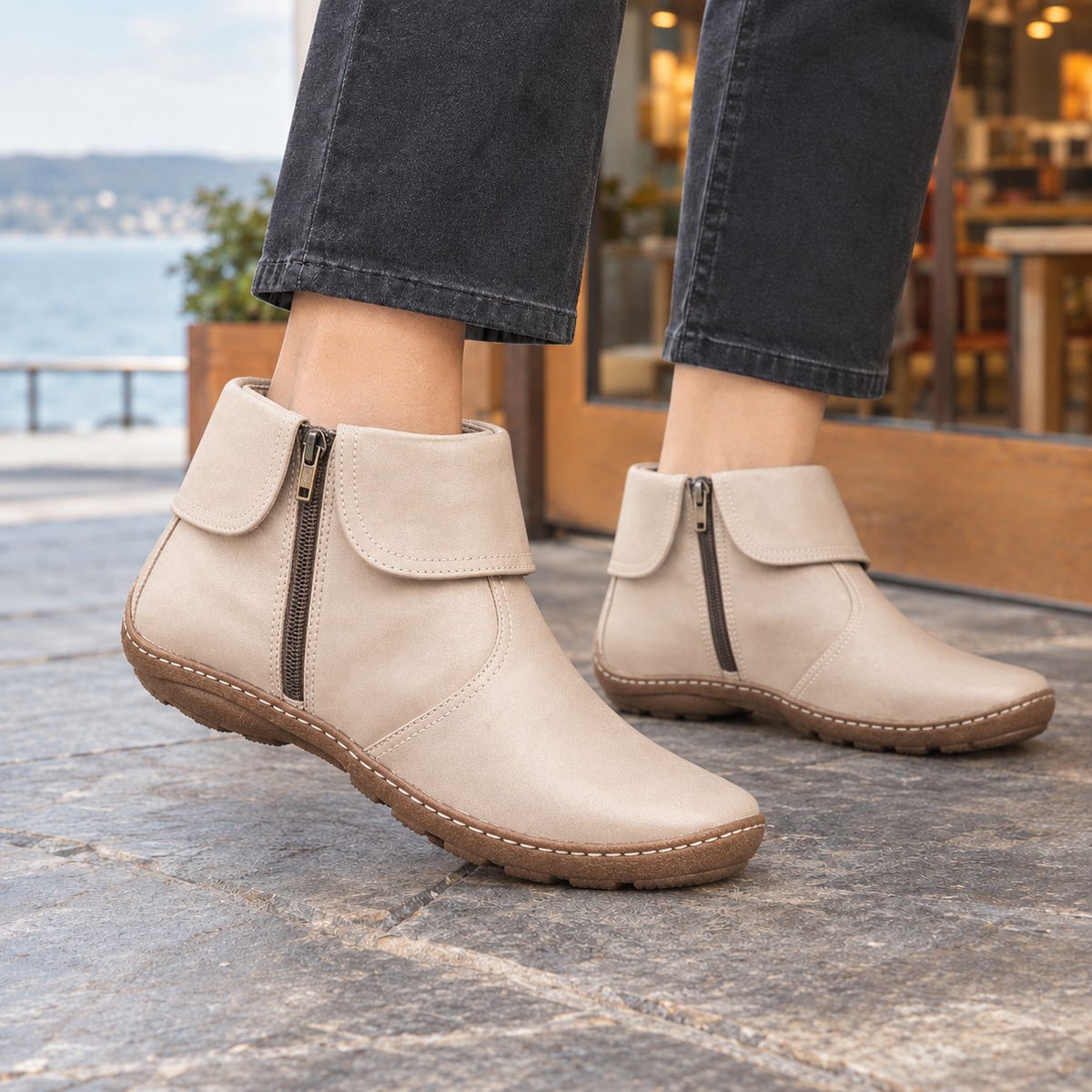 Women's Side-Zip Ankle Boots with Foldover Collar - product view 6