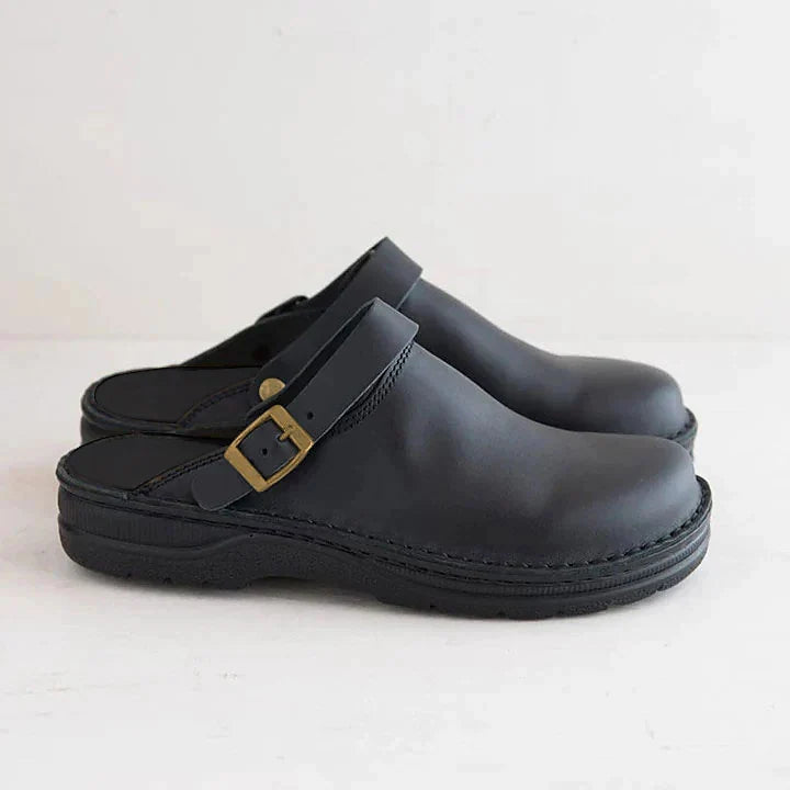 Men's Slip-On Clogs with Buckle Strap - Black
