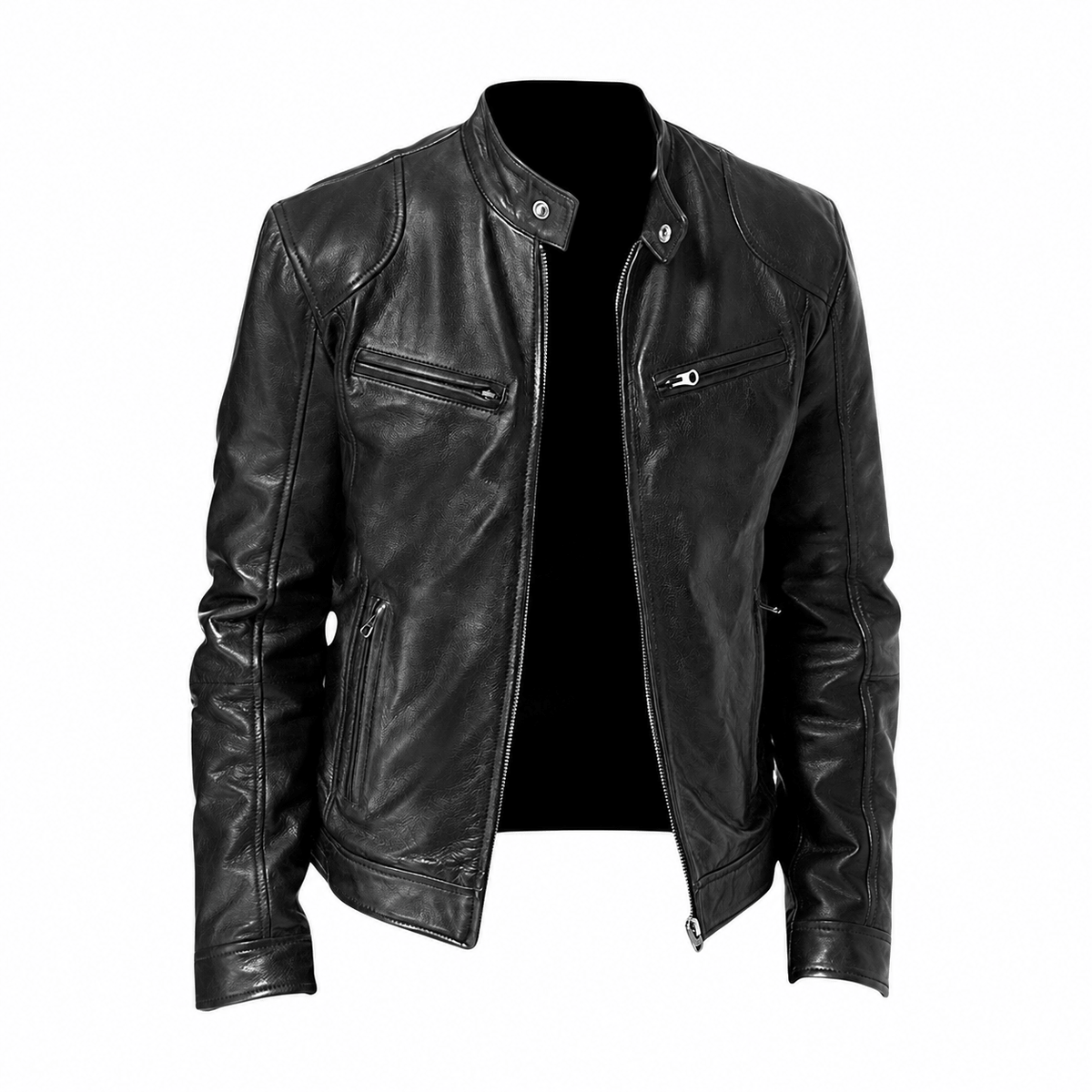 Men's Leather-Look Zip-Up Biker Jacket