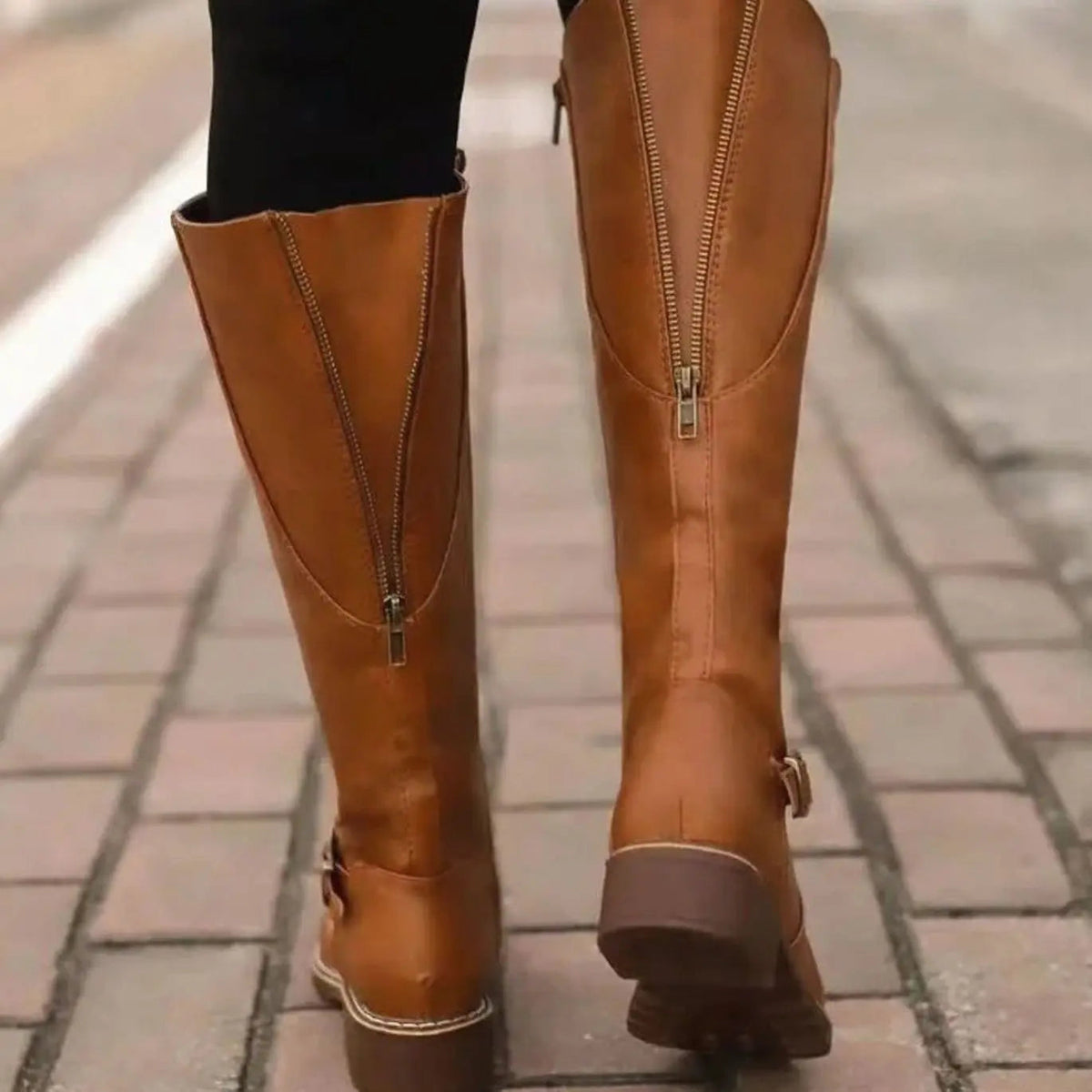 Sienna Women’s Knee-High Boots with Buckle Detail & Block Heel