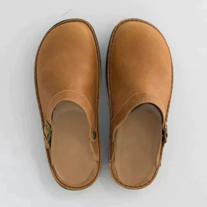 Men's Slip-On Clogs with Buckle Strap - Brown - top view