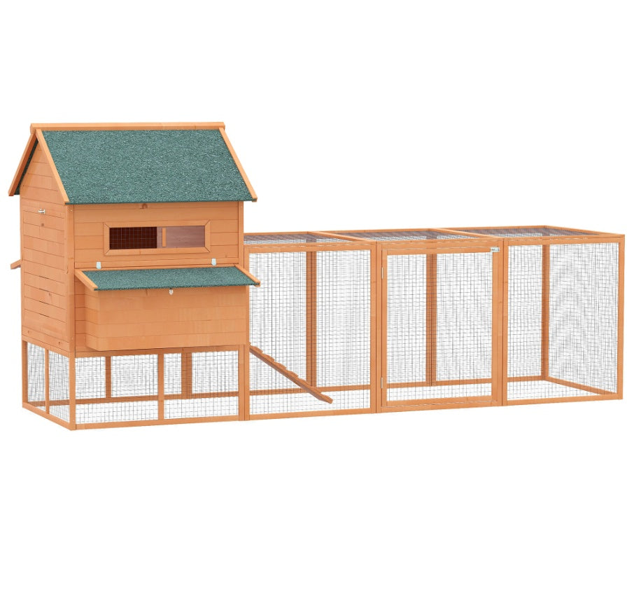 137  Chicken Coop For 8-10 Chickens, Wood Chicken House, Lockable Chicken Coop Kit With Nesting Box & Run, For Backyard, Orange