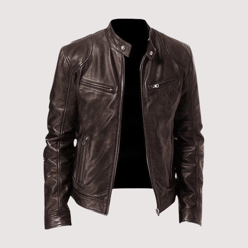 Men's Leather-Look Zip-Up Biker Jacket - product view 3