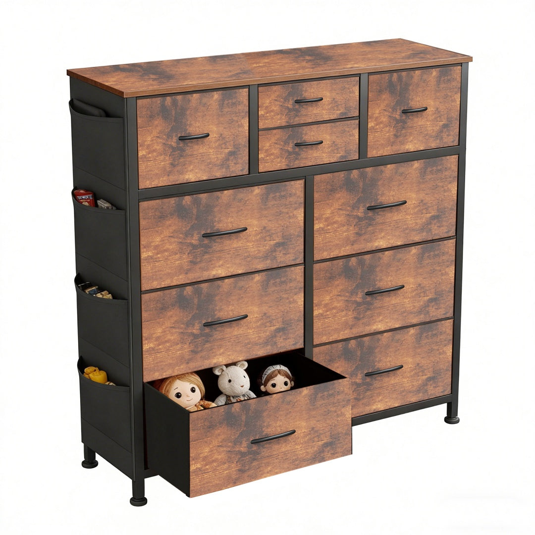 10-Drawer Dresser With Side Pocket