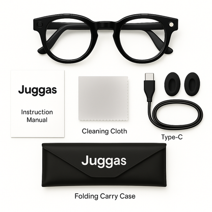 Juggas Smart Glasses – HD Camera, Bluetooth Audio & All-Day Battery