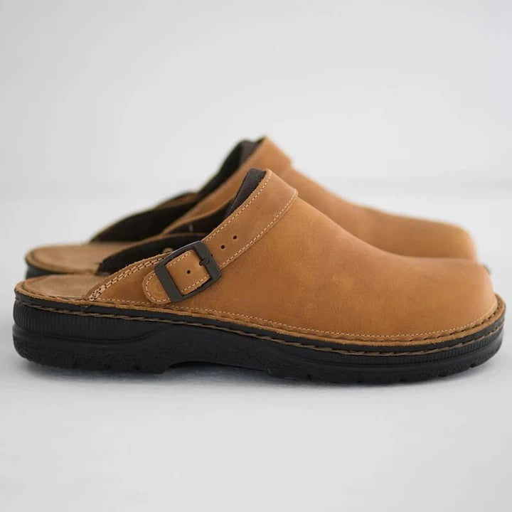Men's Slip-On Clogs with Buckle Strap - Brown