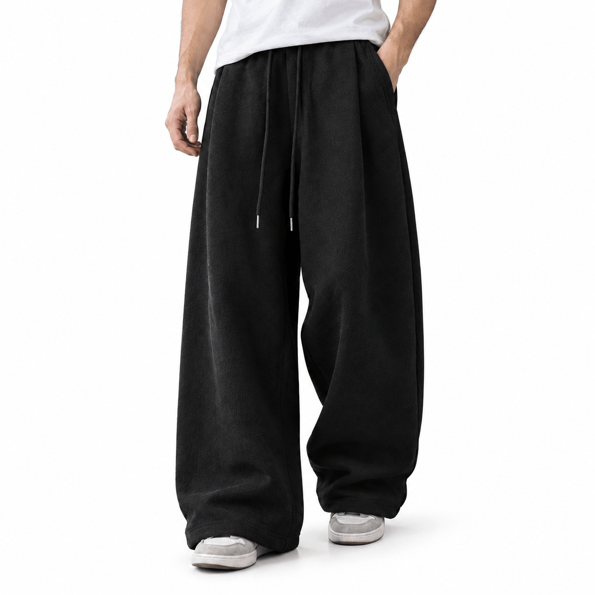 Men's Wide-Leg Pleated Pants with Drawstring Waist