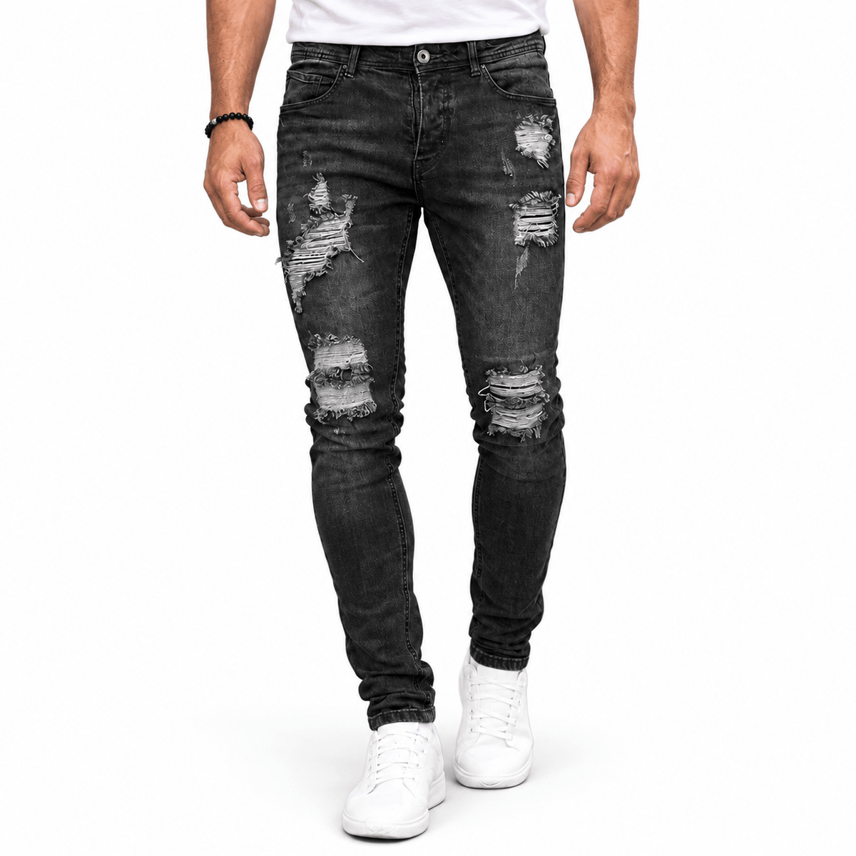 Men's Slim-Fit Distressed Ripped Jeans