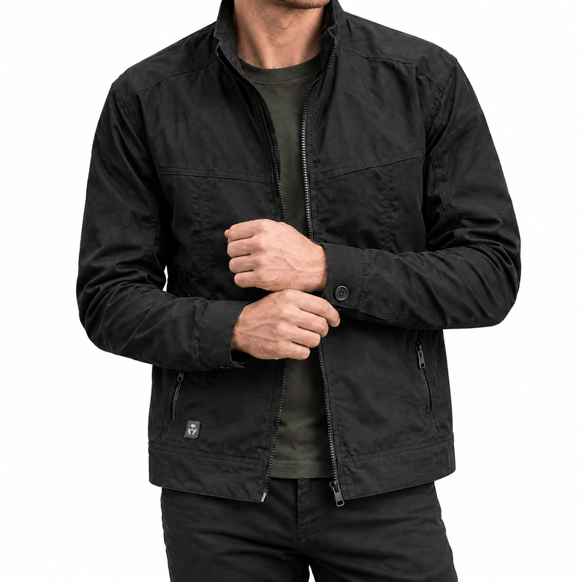 Men's Zip-Up Utility Jacket with Stand Collar