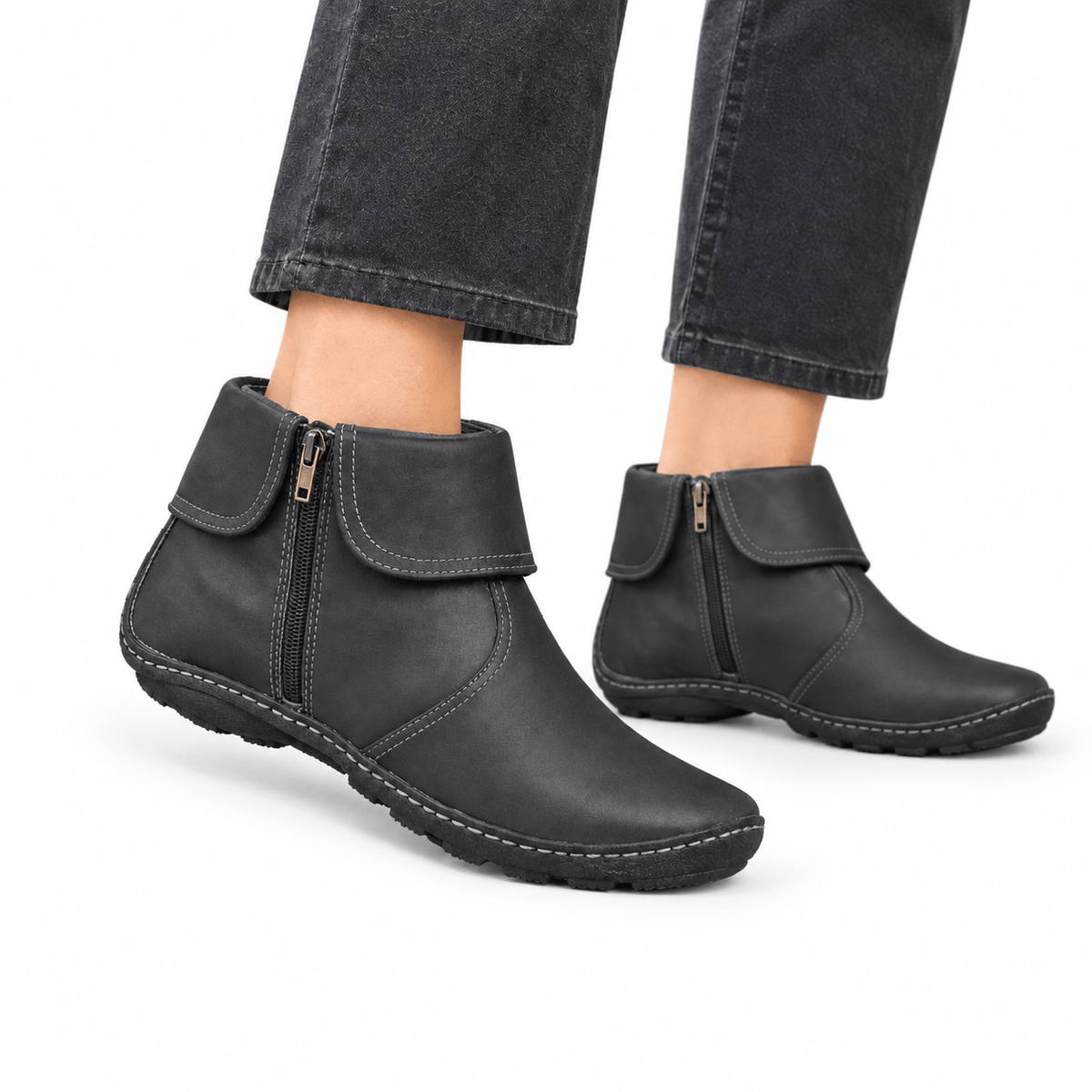Women’s Side-Zip Ankle Boots with Foldover Collar