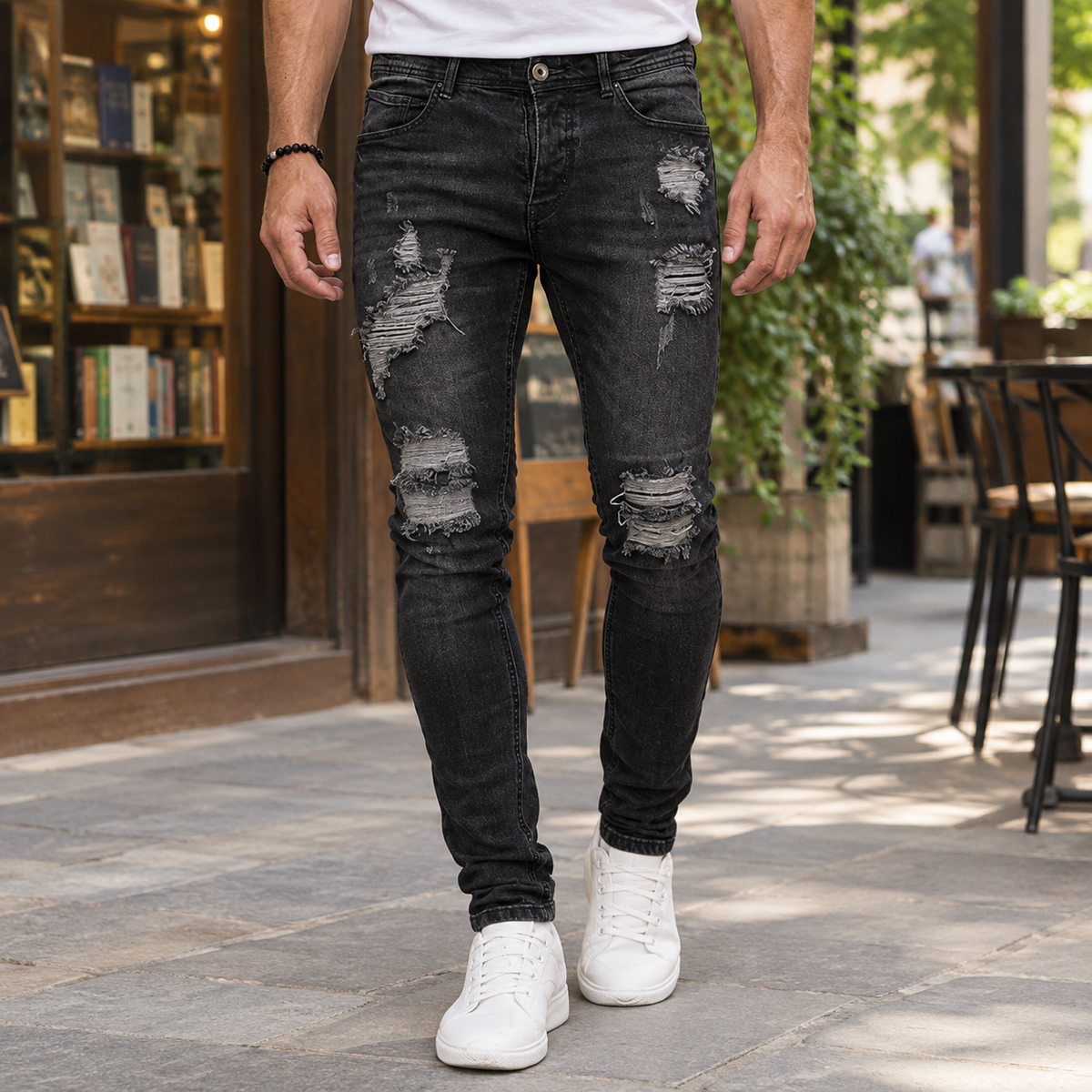 Men's Slim-Fit Distressed Ripped Jeans - product view 1