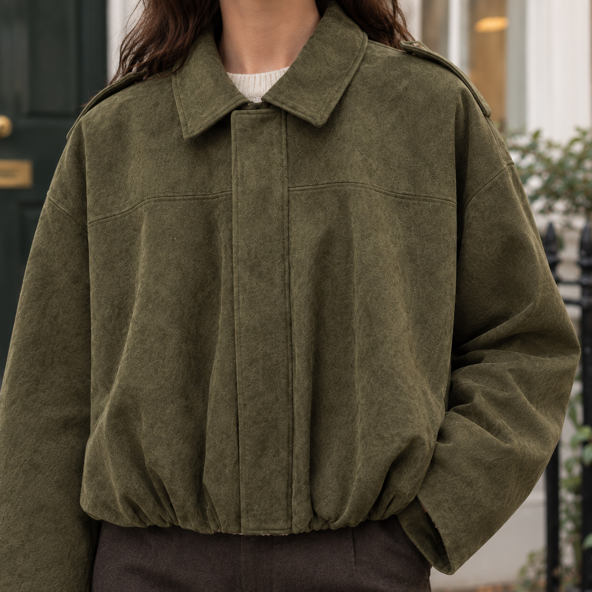 Women's Suede-Look Cropped Bomber Jacket - product view 2
