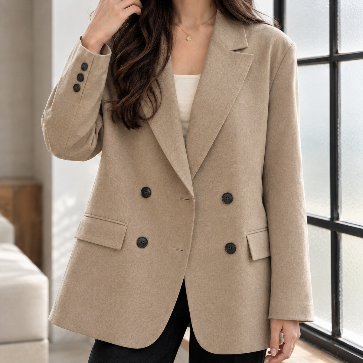 Women's Relaxed Double-Breasted Blazer - product view 2