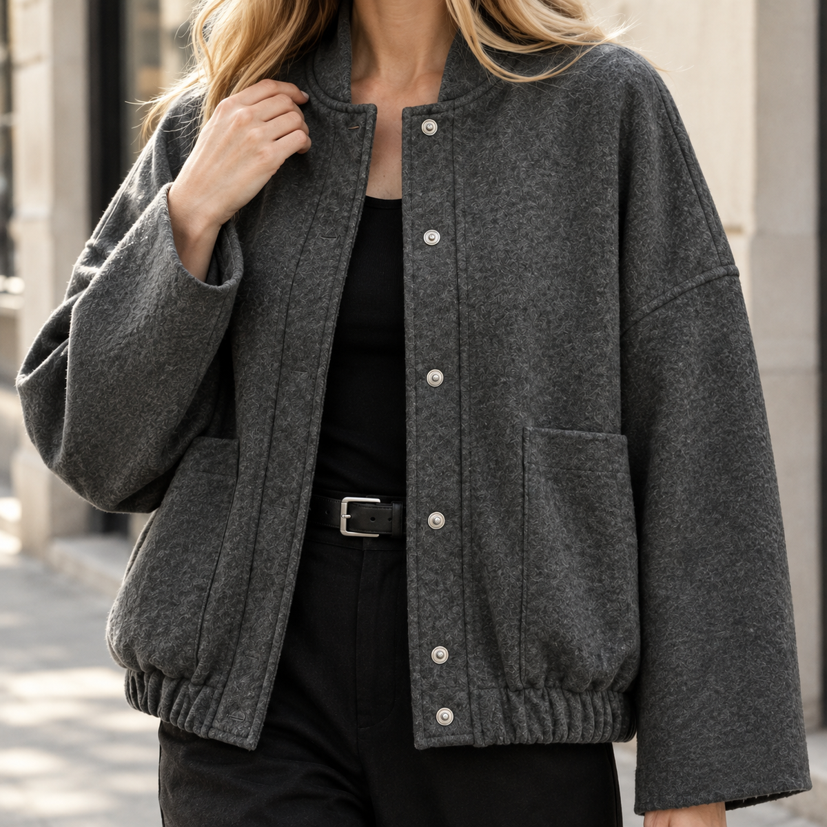 Women's Relaxed Snap-Front Bomber Jacket - product view 2