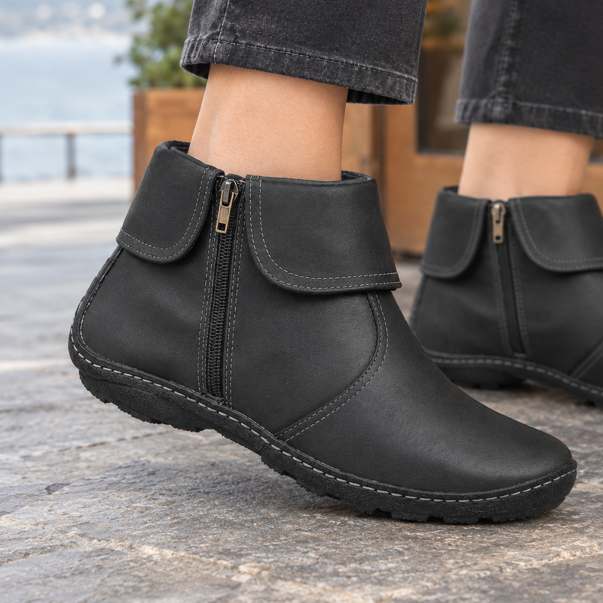 Women's Side-Zip Ankle Boots with Foldover Collar - product view 2